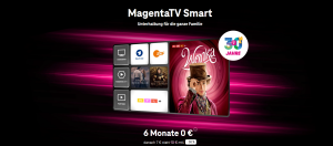 Benutzeroberfläche von MagentaTV Smart mit verschiedenen Streaming-Optionen und einem Titelbild.